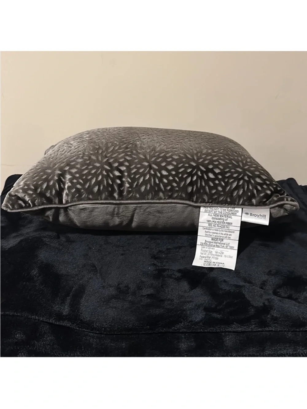 Broyhill Petals Dark Gray Lumbsr Throw Pillow~20in x 14in. x 3in.